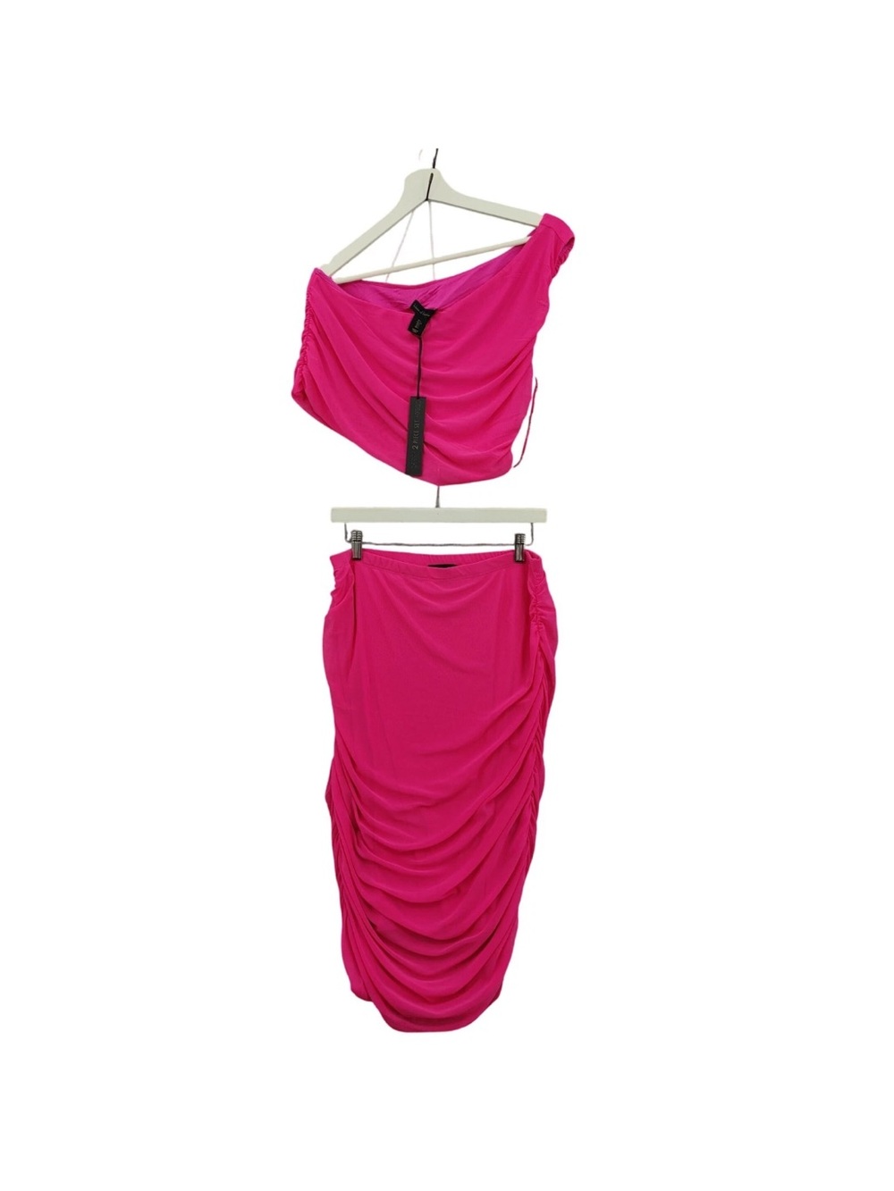 House of Harlow Ruched Hot Pink Midi Skirt set